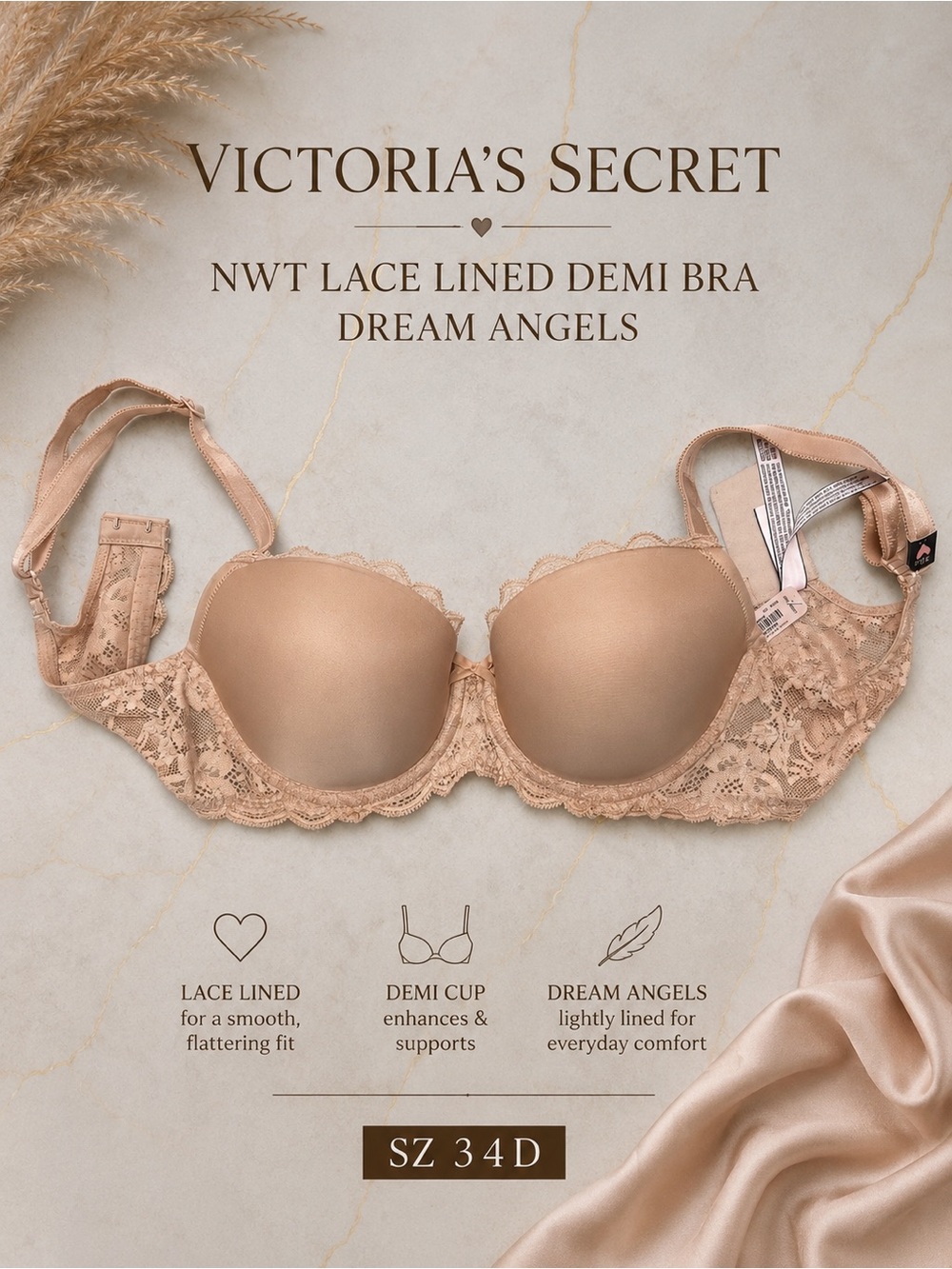 Victoria's Secret Lace-Lined Demi Bra - Nude/Beige